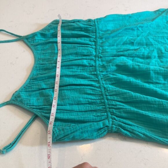 Rails 100% Organic Cotton Gauze Teal Blue Green Tiered Cami Maxi Blakely Dress L - Picture 6 of 9